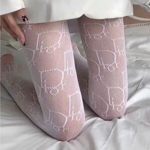 Lv CC GG gg Di Monogram Charcoal Logo Nylon Pantyhose Black Tights